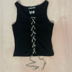 EUC The Kript black tank with metal hardware chains size Small